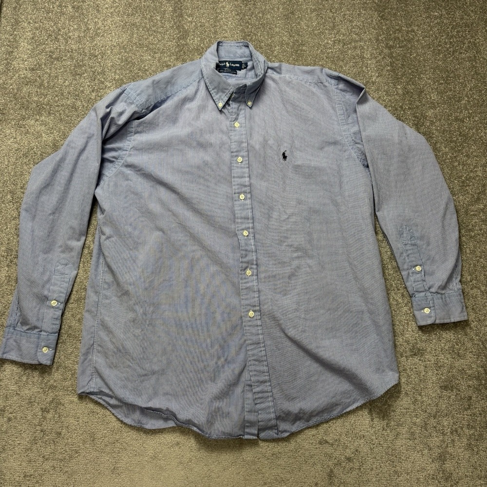 Ralph Lauren Button Down Blake Blue Plaid Pony Logo Long Sleeve Men's Large